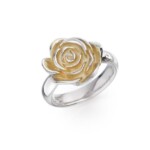 Silver & 18ct Gold Gilded Small Rose Dress Ring