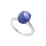 Platinum & Vivid Blue Sri-Lankan Sapphire & Shoulder Mounted White Diamonds – £6,000.00 Bespoke Item – Contact for Full Details Platinum & Vivid Blue Sri-Lankan Sapphire & Shoulder Mounted White Diamonds