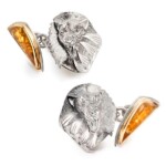 Silver & 18ct Yellow Gold Engraved Lion Yellow-Tourmaline Cuff-links