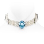 18ct White Gold Wave Choker With Aqua-marine & Fresh Water Pearls