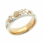 18ct White & Rose Gold Engraved “Roses” Wedding Band