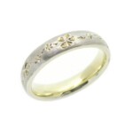 18ct White & Yellow Gold Engraved “Cherry Blossom” 3mm Wedding Band GR1-10-007 - £750.00 18ct White & Yellow Gold Engraved “Cherry Blossom” 3mm Wedding Band