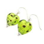 Silver Green Poker-dot Murano Glass Hearts