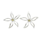 Silver Satin Flower Studs With Yellow Sapphire