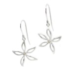 Silver Satin Flower Drop Earrings w/ Yellow Sapphire
