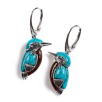 Silver Kingfisher Drop Earrings with Turquoise and Amber