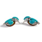 Silver Small Kingfisher Stud Earrings with Turquoise and Amber