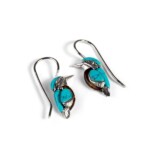 Silver Small Kingfisher Wire Earrings with Turquoise and Amber