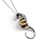 Silver Small Banded Amber Seahorse Pendant