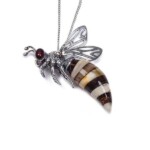 Silver Small Banded Amber Hornet Pendant