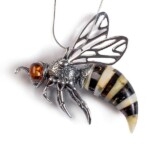 Silver Large Banded Amber Hornet Pendant