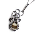 Silver Small Banded Amber Bumble Bee On Honeycomb