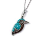 Silver Small Kingfisher Pendant with Turquoise and Amber