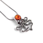Silver Cognac Amber Octopus Pendant