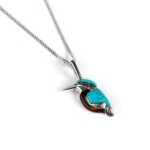 Silver Extra Small Kingfisher Pendant with Turquoise and Amber