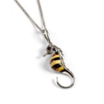 Silver Extra Small Banded Amber Seahorse Pendant
