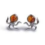 Silver Amber Mini Octopus Stud Earrings