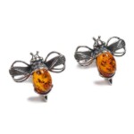 Silver Amber Bumble Bee Stud Earrings